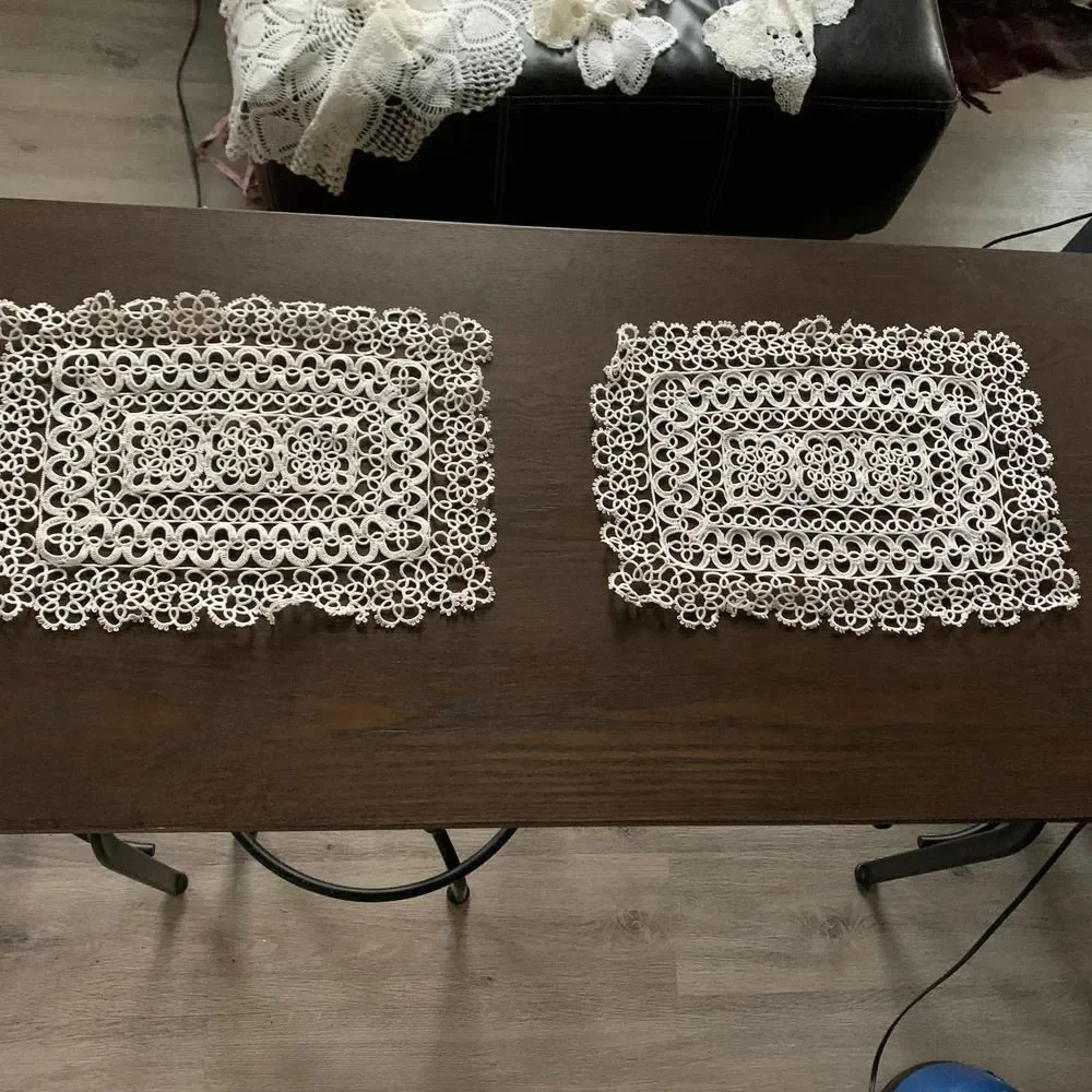 vintage crochet napkins white tablecloth